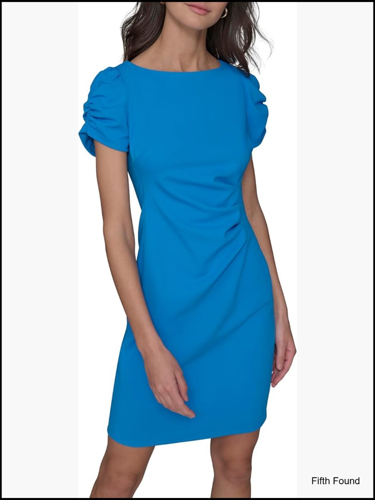 Sheath Mini Dress Ruched Sleeve Jewel Neck Scoop Neck Solid Polyester Spandex